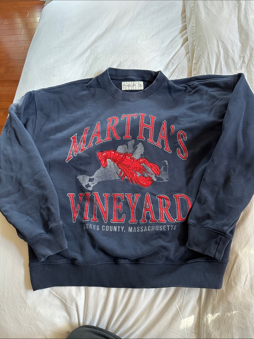 Abercrombie & Fitch Navy Crewneck Sweatshirt with Red Lobster Graphic